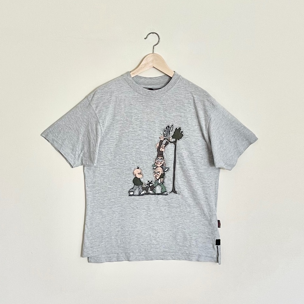 Vintage 90s Y2K Bad + Mad Next Generation Cat in Tree Gray T Shirt Adult Small